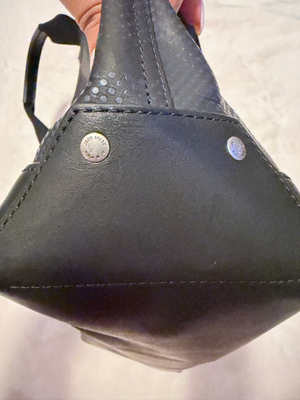 Jack Spade Leather Weekender Travel Bag Black/Navy Camo Laptop Work Bag - Picture 11 of 11